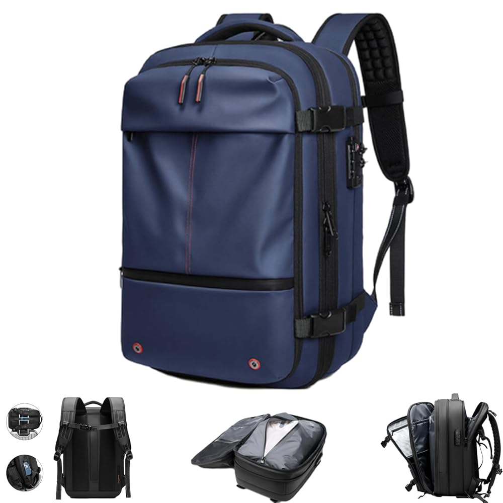 Multifunctional Expandable Travel Backpack with USB Charging &amp; Air Pump – 40L Carry-On Approved